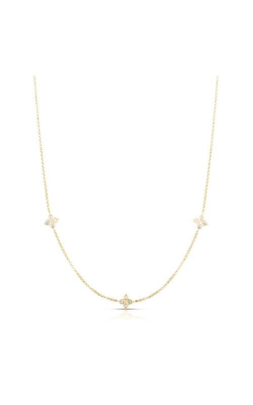 Roberto Coin Yellow 18 Karat Love By The Inch 3 Station Necklace Length 17 With 12=0.13Tw Round G/H Si Diamonds