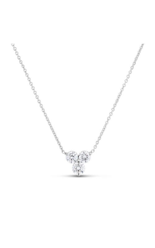 Roberto Coin 18K W Dia 3 Stone Cluster Pdt – Lrg White 18 Karat Necklace Length 18 With 3=0.44Tw Round G/H Si Diamonds