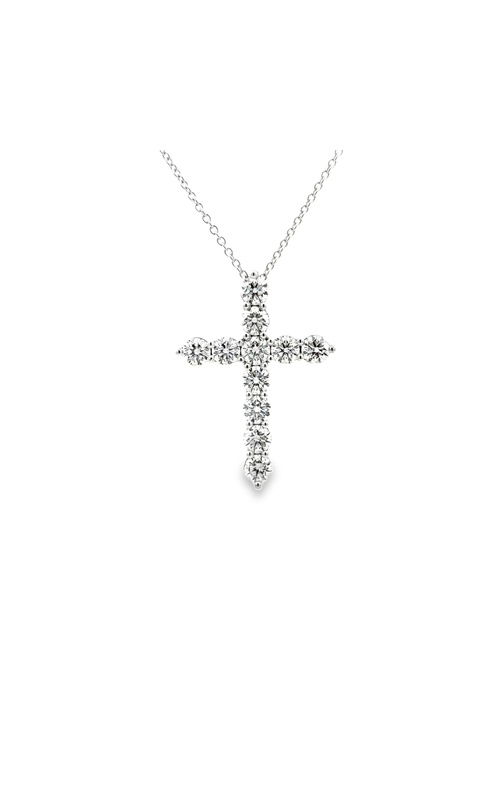 White 14 Karat Diamond Cross Pendant With 11 = 6.13Tw Round H/I Si Diamonds on Rolo 16-18 Chain