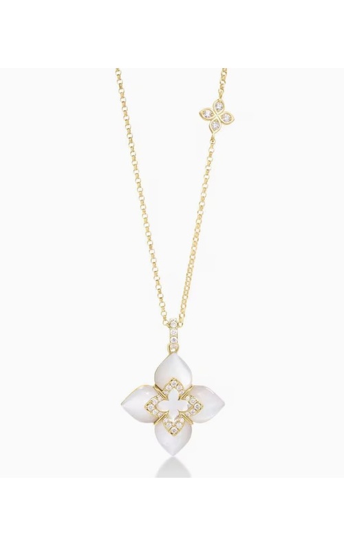 Roberto Coin Yellow 18 Karat Venetian Princess Diamond & Mother Of Pearl Pendant Necklace Length 17 With 29= 0.17Tw Round G/H Si Diamonds