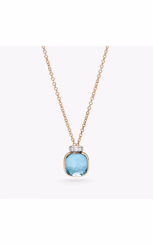 Pomellato 18K Rose Nudo Mini Pendants Length 18 With One=3.70Ct Square Cushion Sky Blue Topaz And 3 = 0.02Tw Round G/H Vvs-Vs Diamonds
