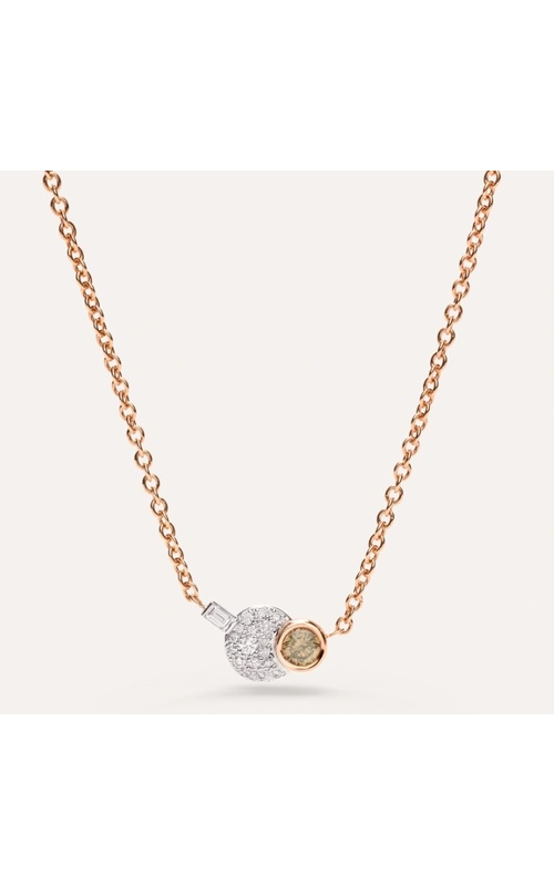 Pomellato Rose 18 Karat Necklace Length 16 With One = 0.30Ct Round Brown Vvs-Vs Diamond, One = 0.10Ct Baguette G/H Vvs-Vs Diamond And 0.1 Twt Round Diamonds