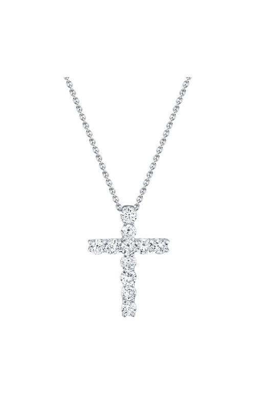 White 14Kw Diamond Cross Necklace Pendant With 11=0.32Tw Round Diamonds G-H/SI