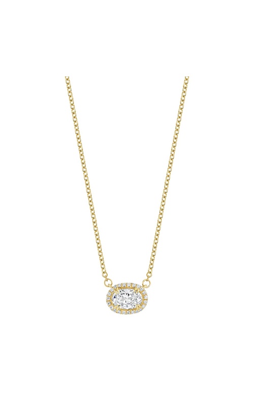 Harry Kotlar 18K Yellow Pave Halo Necklace with 1=0.76Ctw J SI1 and 0.16Ctw I VS1 Hearts & Arrows Length: 18