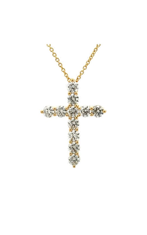 Yellow 18 Karat Diamond Cross Pendant With 11=5.60Tw Round H/I Si Diamonds