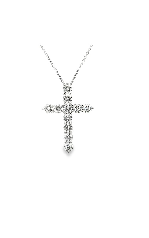 White 14 Karat Diamond Cross Pendant With 11 = 6.54Tw Round H/I SI Diamonds on 16-18 Rolo Chain