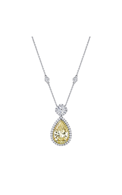 White/Yellow 18 Karat Pendant With One = 2.70Ct Pear Y-Z Vvs2 Yellow Diamond And 48 = 1.36Tw Round Diamonds