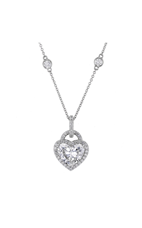 Platinum Pendant Length 16 With One = 3.09Ct Heart J Si2 Diamond, 52 = 0.38Tw Round Diamonds And 0.65 Twt Other Stones