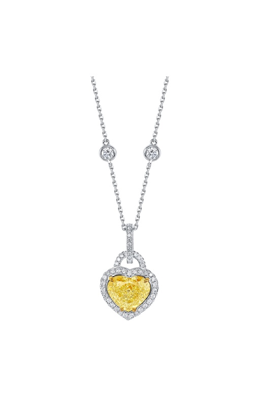 Platinum & 18K Yellow Pendant Length 16 With One = 3.51Ct Heart Fancy Light Yellow Vs1 Diamond, 187 = 1.20Tw Round Diamonds And 0.65 Twt Other Stones