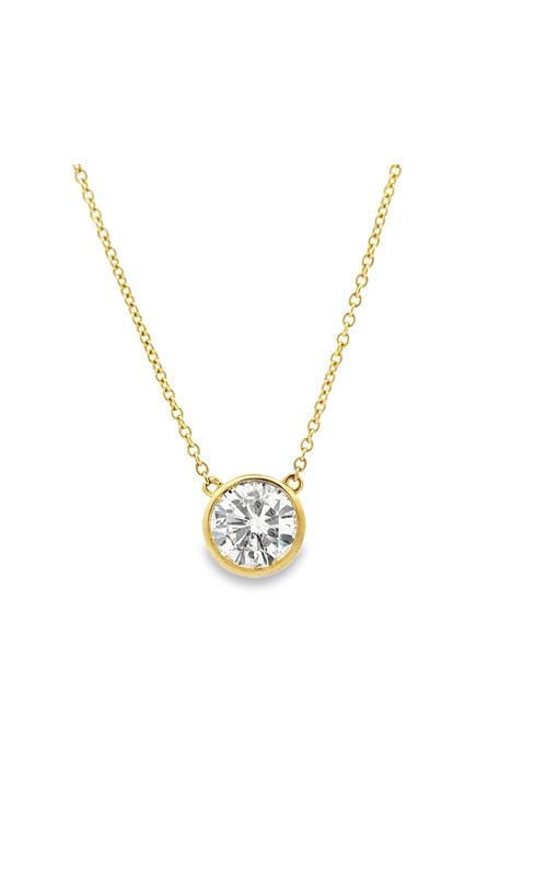 Yellow 18 Karat Bezel Set Pendant With One = 2.49Ct Round F I2 Diamond on diamond cut rolo chain 17 total with a jump at 16 5gr