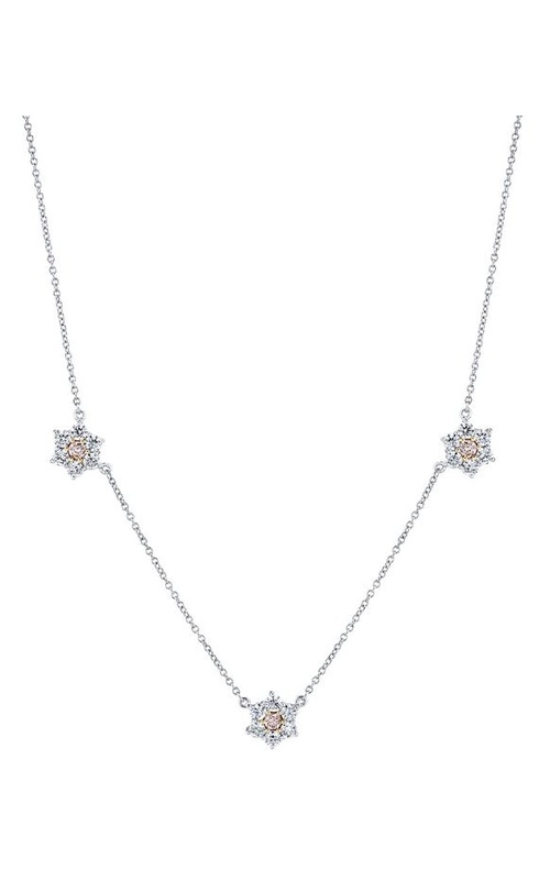 Harry Kotlar Platinum & 18K Rose Fiore Station Necklace Length 16 With 3 = 0.18Tw Round Fancy Pink Diamonds And 18 = 0.99Tw Round G Vs1 Hearts & Arrows Diamonds