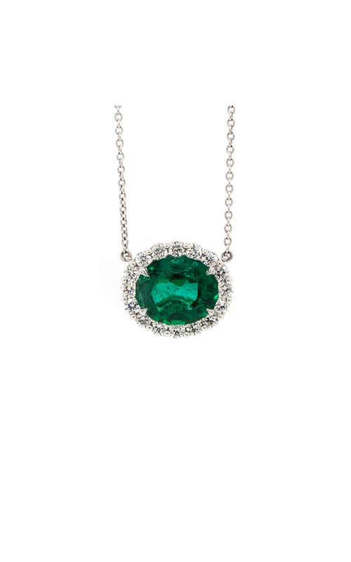 White 18 Karat Pendant Length 18 With One 4.66Ct Oval Emerald And 16=0.93Tw Round G Vs2 Diamonds