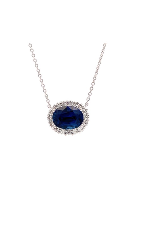 White 18 Karat Spaphire and Diamond Pendant With One 5.11Ct Oval Sapphire And 16=0.79Tw Round G/H Si Diamonds