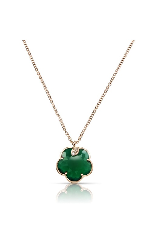 Pasquale Bruni Rose 18 Karat Petit Joli Pendants Length 16 With 3 = 0.04Tw Round F/G Vvs-Vs Diamonds Green Agate Flower