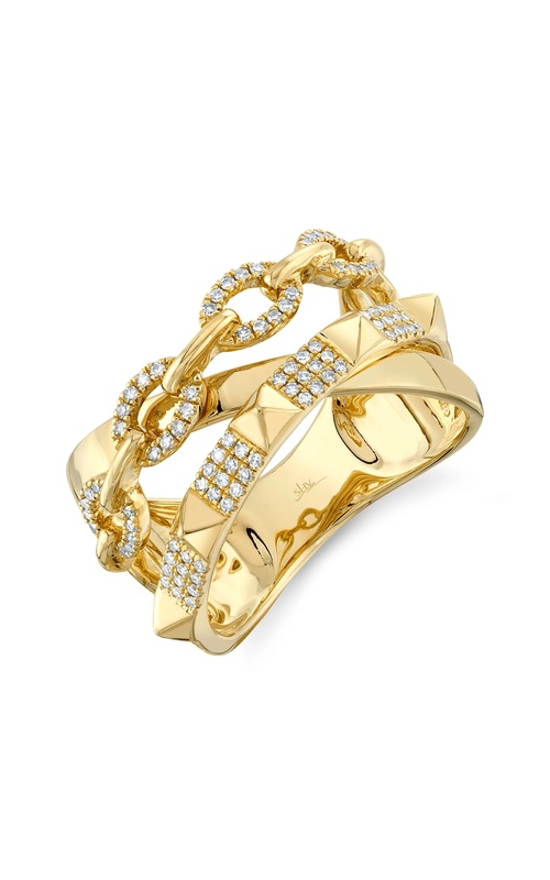 White 14 Karat Pyramid Link Ring With 88=0.22Tw Round G/H Si Diamonds