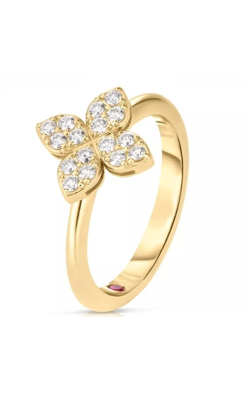 Roberto Coin Yellow 18 Karat Flower Ring Size 6.25 With 0.18Tw Round G Si Diamonds