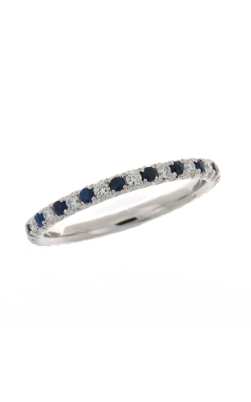 18k White gold wedding band with 19=0.26Tw G/H SI round diamonds and 19=0.31Tw round sapphires