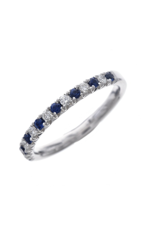18k White gold wedding band with 7=0.17Tw G/H SI round diamonds and 8=0.24Tw round sapphires