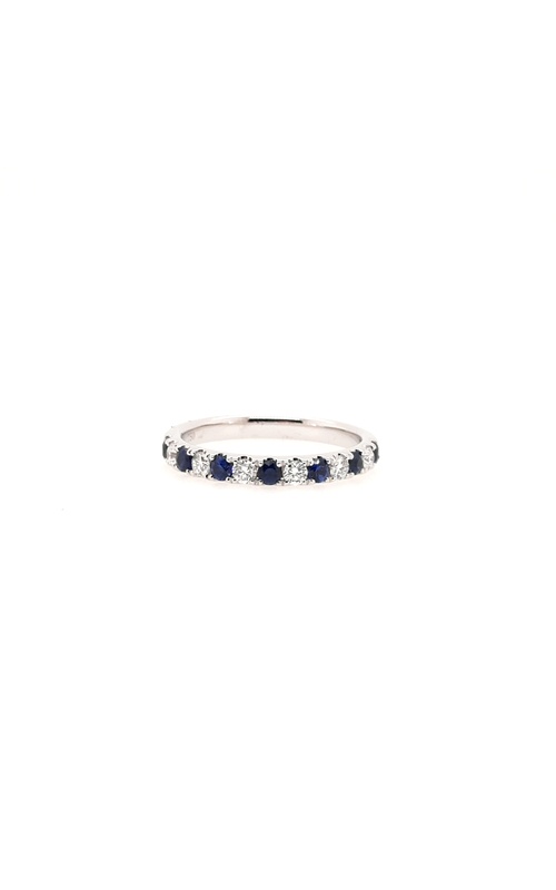 White 18 Karat Ring Size 6.5 With 7=0.37Tw Round Sapphires And 6=0.26Tw Round Diamonds