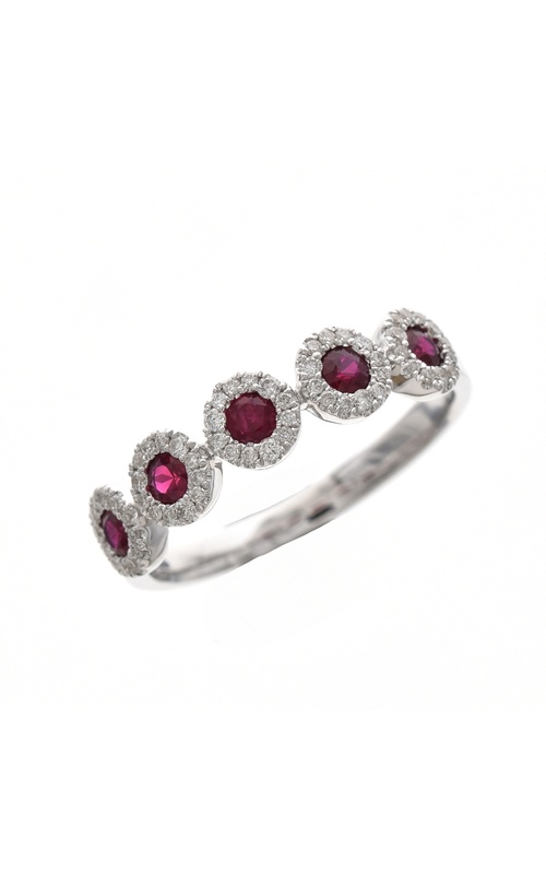 18k white gold fashion ring size 6.5 with 60=0.18tw G/H SI round diamonds and 5=0.36tw round Rubies