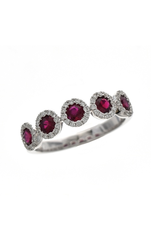 White 18 Karat Fashion Ring Size 6.5 With 60=0.22Tw Round G/H Si2 Diamonds And 5=0.69Tw Round Rubys