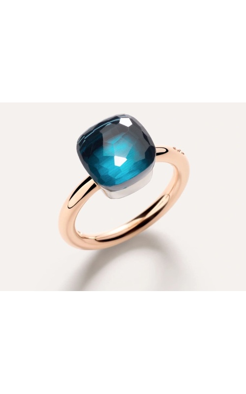 Pomellato Ring Nudo Classic Rose 18 Karat Fashion Ring Size 54 With One Cushion London Blue Topaz