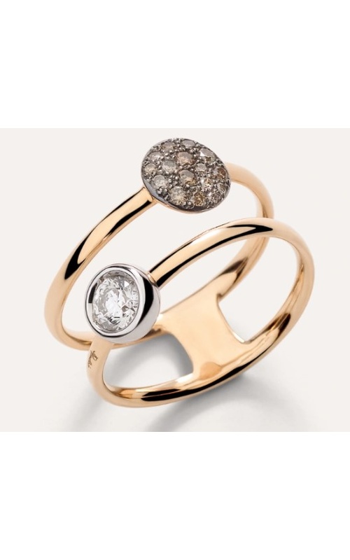 Pomellato Rose 18 Karat Sabbia Ring Size 55 With One 0.20Ct Round G/H Vvs-Vs Diamond And 16 0.10Tw Round Brown Diamonds