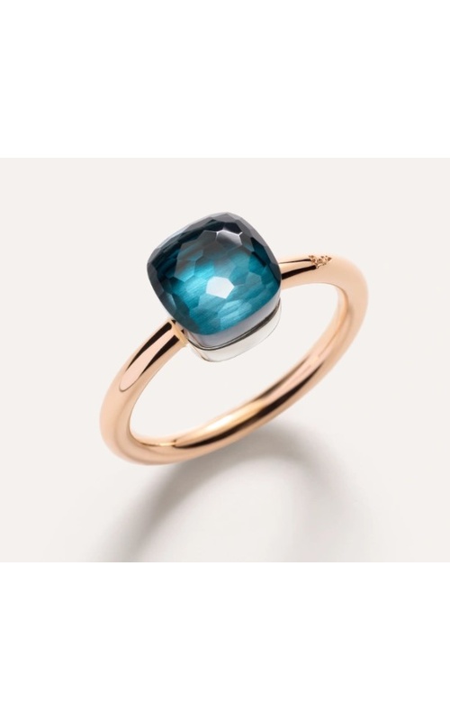 Pomellato Ring Nudo Petit Rose/White 18 Karat Ring Size 54 With One Cushion London Blue Topaz