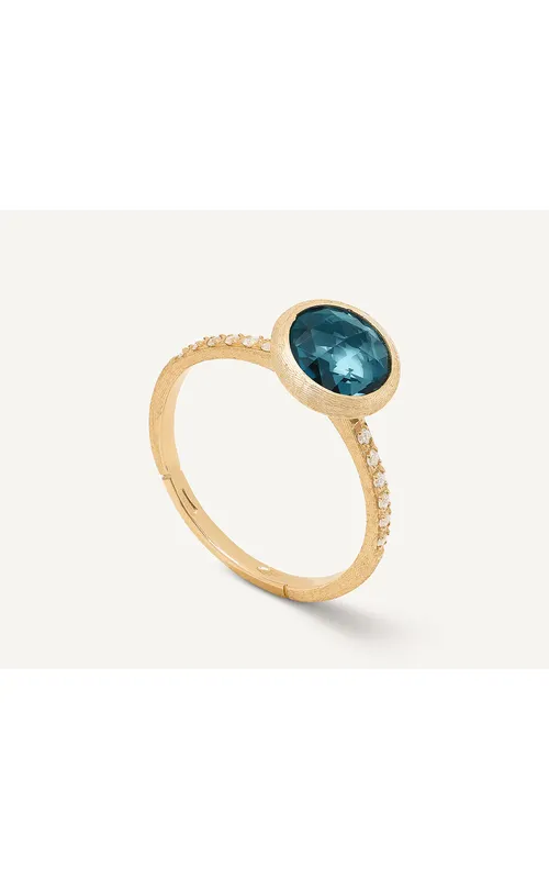 Marco Bicego 18K Yellow Gold London Blue Topaz Ring with Diamond Pavé Shank with .08Ctw G VS-VVS Size: 7