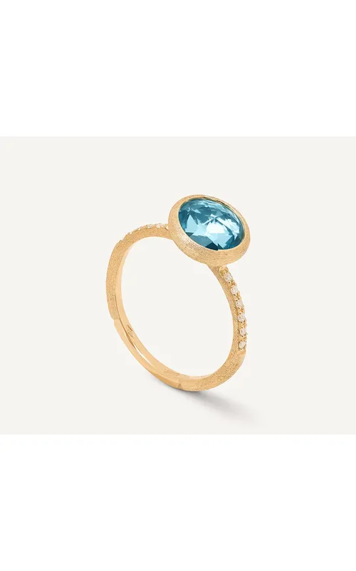 Marco Bicego 18K Yellow Gold Blue Topaz Ring with Diamond Pavé Shank with .08Ctw G VS-VVS Size: 7