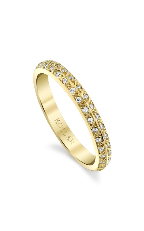 Harry Kotlar 18K Yellow Chevron Artisan Pave Band with 0.36Ctw I VS1 Hearts & Arrows Diamonds Size: 5
