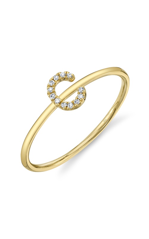 Yellow 14 Karat Diamond Fashion Initial 'C' Ring Size 7 With 12=0.04Tw Round G/H Si Diamonds