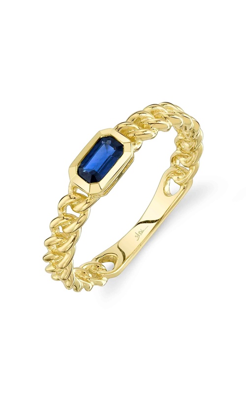 Yellow 14 Karat Sapphire Link Ring Size 7 With One 0.35Ct Emerald Sapphire