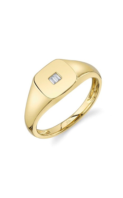 Diamond Baguette Signet Ring Yellow 14 Karat Fashion Ring Size 7 With 2=0.03Tw Round G/H Si Diamonds