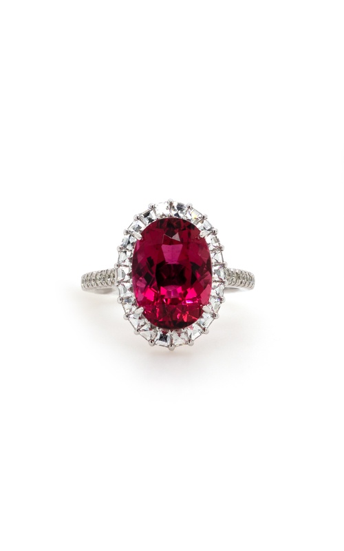 White 18 Karat Fashion Ring Size 6.5 With One 5.12Ct O Rubellite Tourmaline, 22=0.90Tw Blaze Cut Diamonds And 0.160000 Twt Other Stones