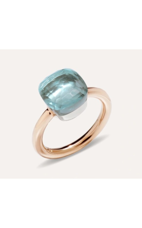 Pomellato Ring Nudo Classic White/Rose 18 Karat Fashion Ring Size 54 With One Cushion Sky Blue Topaz