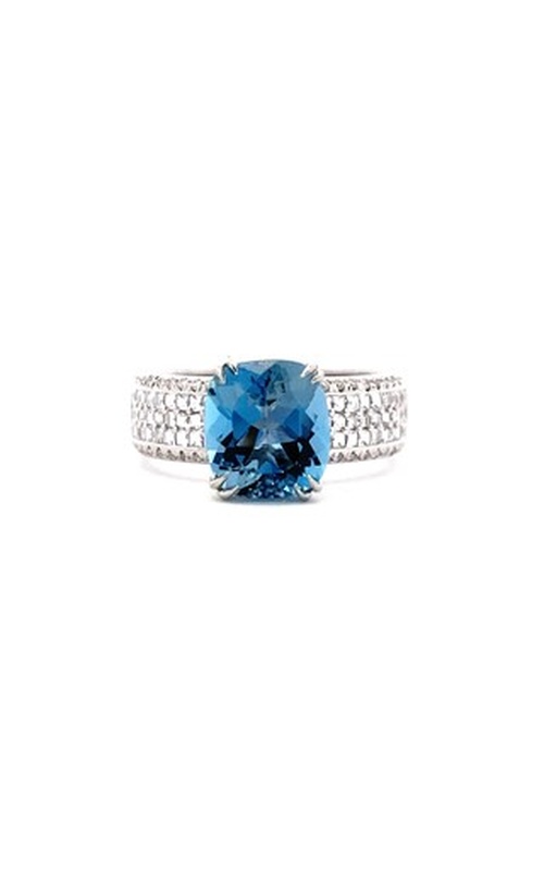 White 18 Karat Bez Ambar Ring Size 6.5 With One 2.11Ct Cushion Aquamarine, 66=0.63Tw Blaze Cut Diamonds And 0.160000 Twt Round Diamonds