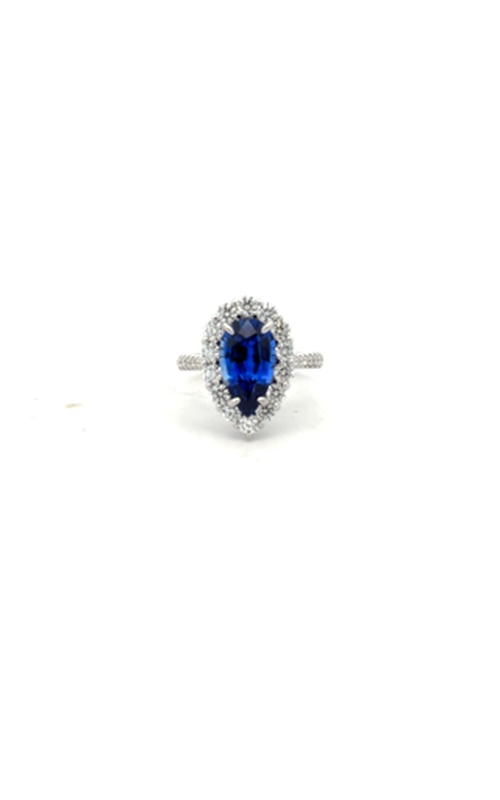 White 18 Karat Sapphire and Diamond Halo Ring Size 6.5 With One 3.45Ct Pear Sapphire And 34=1.25Tw Round G Vs Diamonds