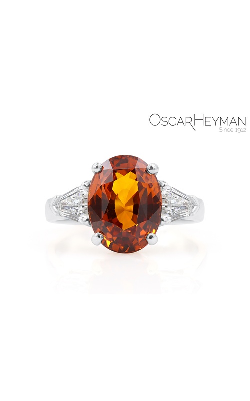Oscar Heyman Platinum & 18KY Ceylon Vivid Orange Sapphire Ring Size 6.5 With One = 4.99Ct Oval Sapphire And 2 = 0.81Tw Shield Cut Diamonds