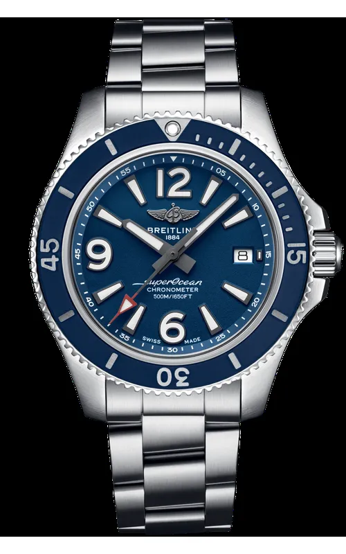 PRE-OWNED BREITLING 42MM SUPEROCEAN SS AUTOMATIC BLUE BEZEL BLUE DIAL PROFESSIONAL BRACELET + BLUE RUBBER STRAP WITH DEPLOYANT BUCKLE - A17366D81C1A1 / 7165109 - BOX & PAPERS CIRCA 2021 (2 YEAR HELLER WARRANTY)