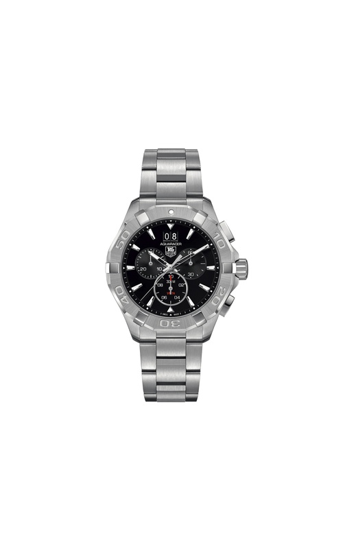 PRE-OWNED TAG HEUER AQUARACER 43MM SS QUARTZ CHRONOGRAPH SS BEZEL BLACK DIAL SS BRACELET - CAY1110.BA0927 / WQS7039 - BOX & PAPERS CIRCA 2025