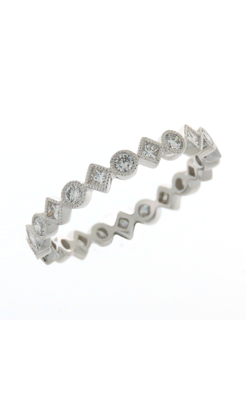 White 18 Karat Wedding Band Size 6.5 With 11=0.28Tw Princess G/H Si Diamonds And 11=0.32Tw Round G/H Si Diamonds