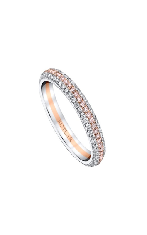 Harry Kotlar Platinum And 18K Rose Wedding Band Size 4.5 With = 0.29Tw Round Fancy Pink Diamonds And = 0.43Tw Rectangular Cushion G Vs1 Diamonds