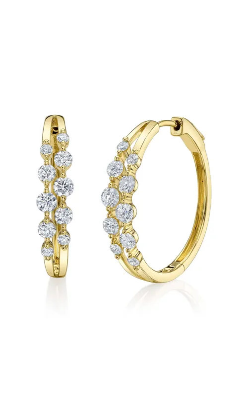 Yellow 14 Karat Diamond Hoop Earrings With 20 = 1.32Tw Round G/H Si Diamonds