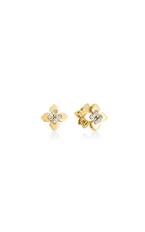 Roberto Coin Yellow/White 18 Karat Love In Verona Filo Petite Diamond Flower Stud Earrings With 0.07Tw Round G/H Si Diamonds