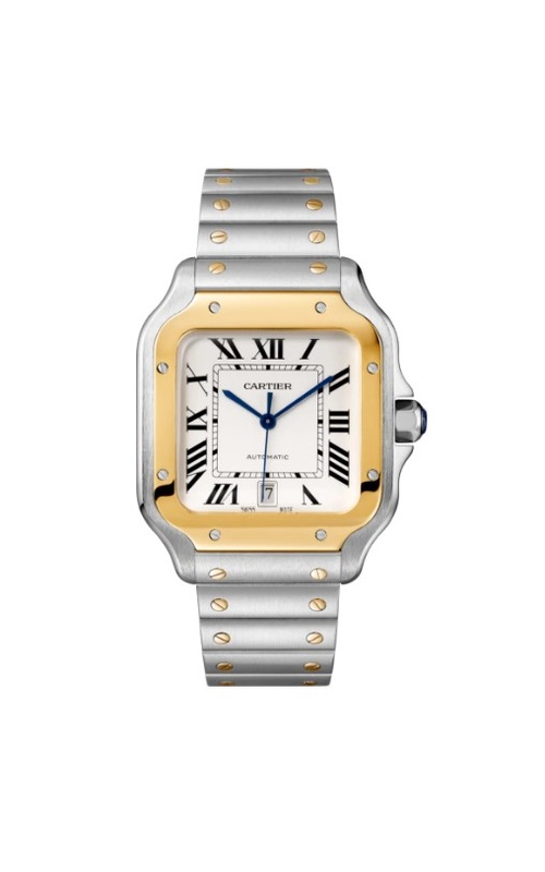 PRE-OWNED CARTIER SANTOS LARGE S8Y AUTOMATIC WHITE ROMAN S8Y BRACELET/TAN STRAP DEPLOYMENT BUCKLE - YES BOX AND PAPERS CIRCA 2026