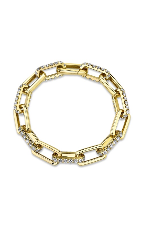 Yellow Polished 14 Karat Paper Clip Link Bracelet With 128=5.78Tw Round G/H Si Diamonds