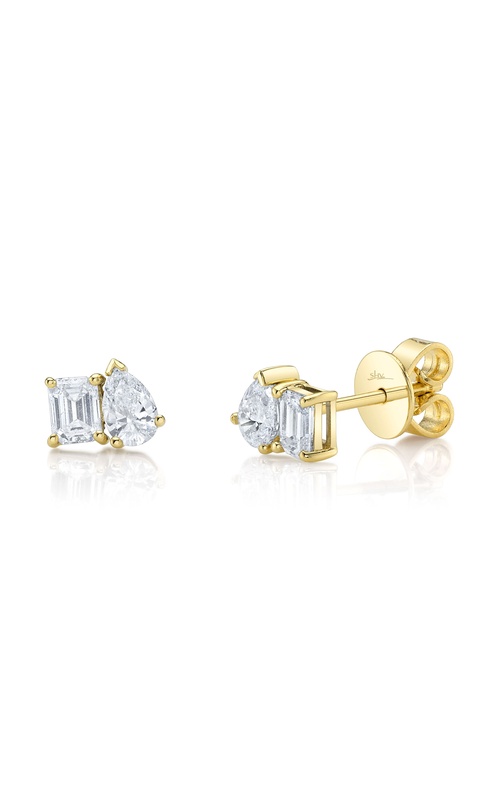 14K Yellow Diamond Emerald Pear Stud Earrings with 0.84Ct G/H Si Diamonds