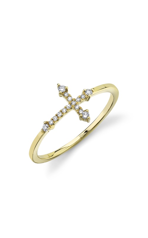 Yellow Polished 14 Karat Fashion Diamond Cross Ring Size 7 With 16=0.09Tw Round G/H Si Diamonds