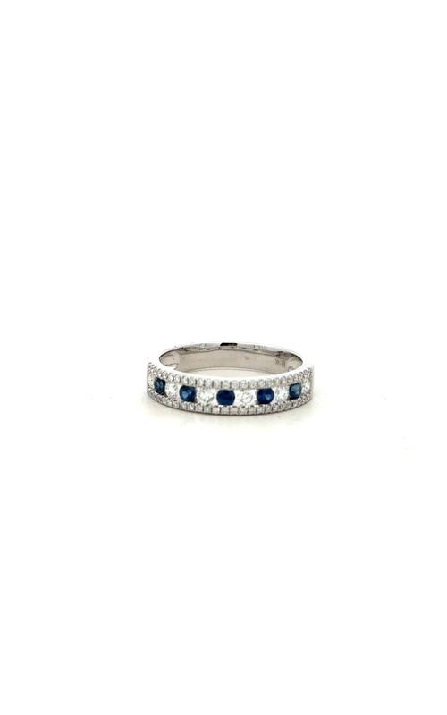 White 14 Karat Ring Size 7.5 With 56 = 0.44Tw Round G/H Si Diamonds and 5 = 0.31Tw Round Blue Sapphires